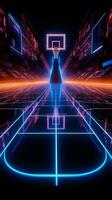 Energetic side angle 3D rendering reveals a neon basketball fields dynamic layout Vertical Mobile Wallpaper AI Generated photo