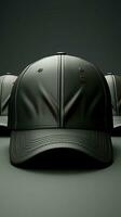 Explore a black baseball cap from four angles in this mock up presentation Vertical Mobile Wallpaper AI Generated photo
