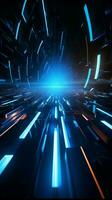 Futuristic 3D abstraction Vivid blue neon radiates on a deep black illustration Vertical Mobile Wallpaper AI Generated photo