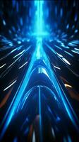 Futuristic 3D abstraction Vivid blue neon radiates on a deep black illustration Vertical Mobile Wallpaper AI Generated photo