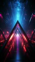 Futuristic neon shapes Laser etched triangles create visually captivating wallpapers and backgrounds Vertical Mobile Wallpaper AI Generated photo