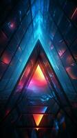 futurista neón formas láser grabado triangulos crear visualmente cautivador fondos de pantalla y antecedentes vertical móvil fondo de pantalla ai generado foto