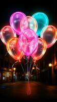 Glowing balloon Neon sign lights up the night with playful brilliance Vertical Mobile Wallpaper AI Generated photo