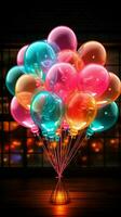 Glowing balloon Neon sign lights up the night with playful brilliance Vertical Mobile Wallpaper AI Generated photo