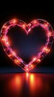 Glowing hearts sign Retro neon design radiates on a black background Vertical Mobile Wallpaper AI Generated photo