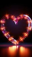 Glowing hearts sign Retro neon design radiates on a black background Vertical Mobile Wallpaper AI Generated photo