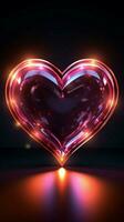 Glowing hearts sign Retro neon design radiates on a black background Vertical Mobile Wallpaper AI Generated photo