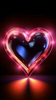 Glowing hearts sign Retro neon design radiates on a black background Vertical Mobile Wallpaper AI Generated photo