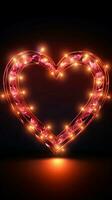 Glowing hearts sign Retro neon design radiates on a black background Vertical Mobile Wallpaper AI Generated photo