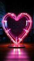 Glowing love A neon sign outlines a heart shape for romantic ambiance Vertical Mobile Wallpaper AI Generated photo