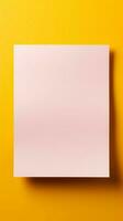 blanco blanco papel en un brillante amarillo fondo, Listo para tu creatividad vertical móvil fondo de pantalla ai generado foto