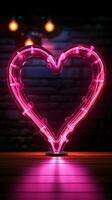 Glowing love A neon sign outlines a heart shape for romantic ambiance Vertical Mobile Wallpaper AI Generated photo