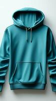 Blue blank mens hoodie template from two sides, ready for custom design Vertical Mobile Wallpaper AI Generated photo
