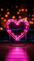 Glowing love A neon sign outlines a heart shape for romantic ambiance Vertical Mobile Wallpaper AI Generated photo