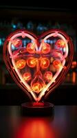 Heartfelt neon nostalgia Retro sign with vibrant hearts against black Vertical Mobile Wallpaper AI Generated photo
