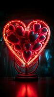 Heartfelt neon nostalgia Retro sign with vibrant hearts against black Vertical Mobile Wallpaper AI Generated photo