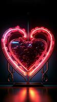 Heartfelt neon nostalgia Retro sign with vibrant hearts against black Vertical Mobile Wallpaper AI Generated photo