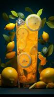 Lemonades citrus sparkle shines under the vibrant embrace of neon light Vertical Mobile Wallpaper AI Generated photo