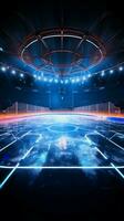 Luminous hockey arena Neon lights accentuate the ice rinks thrilling goal Vertical Mobile Wallpaper AI Generated photo