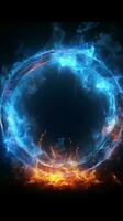 Neon fire illusion A circle of blue light simulates the burning flames Vertical Mobile Wallpaper AI Generated photo