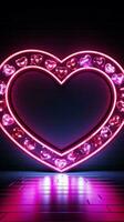 Neon heart border An illuminated sign forms a frame of affectionate glow Vertical Mobile Wallpaper AI Generated photo