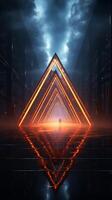 Neon triangle realm 3D rendering brings abstract space concepts to life Vertical Mobile Wallpaper AI Generated photo