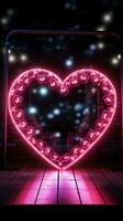 radiante amor símbolo un corazón marco iluminado por un cautivador neón firmar vertical móvil fondo de pantalla ai generado foto