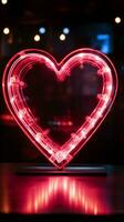 Retro neon hearts Bright, vintage sign on a striking black backdrop Vertical Mobile Wallpaper AI Generated photo