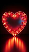 Retro neon hearts Bright, vintage sign on a striking black backdrop Vertical Mobile Wallpaper AI Generated photo