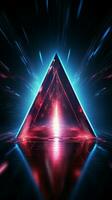 Sleek neon geometry Triangular figure with laser light for striking backgrounds Vertical Mobile Wallpaper AI Generated photo