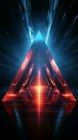 Sleek neon geometry Triangular figure with laser light for striking backgrounds Vertical Mobile Wallpaper AI Generated photo