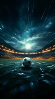 Soccer design evolution A digital concept art of an empty, beautifully lit ground Vertical Mobile Wallpaper AI Generated photo