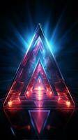 Sleek neon geometry Triangular figure with laser light for striking backgrounds Vertical Mobile Wallpaper AI Generated photo