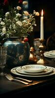 Traditional style table setting mockup with vintage photography for special occasions Vertical Mobile Wallpaper AI Generated photo