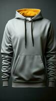 Clipping path hoodie template in gray, ready for design mockup and printing Vertical Mobile Wallpaper AI Generated photo