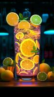 Zesty neon light accentuates the refreshing tang of summery lemonade Vertical Mobile Wallpaper AI Generated photo