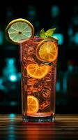 Zesty neon light accentuates the refreshing tang of summery lemonade Vertical Mobile Wallpaper AI Generated photo