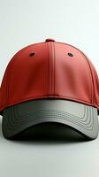 recorte camino incluido para blanco, negro, y rojo béisbol gorra maquetas vertical móvil fondo de pantalla ai generado foto