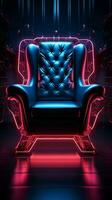 Dark room mystique A solitary chair illuminated by neon lights Vertical Mobile Wallpaper AI Generated photo