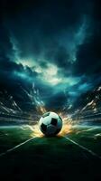 digital fútbol Arte hermosamente iluminado vacío fútbol americano campo ilustración con resumen elementos vertical móvil fondo de pantalla ai generado foto