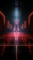 Dynamic 3D render Neon lit basketball court from a thrilling side perspective Vertical Mobile Wallpaper AI Generated photo
