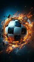 Dynamic sports concept Digital technology infuses beauty into soccer ball illustration Vertical Mobile Wallpaper AI Generated photo