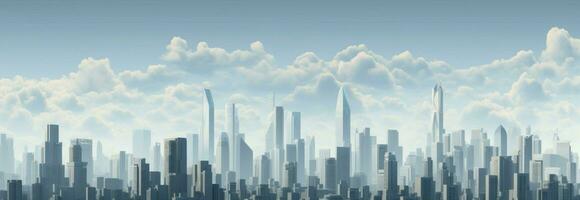 moderno ciudad antecedentes 3d representación exhibiendo un horizonte de blanco rascacielos ai generado foto