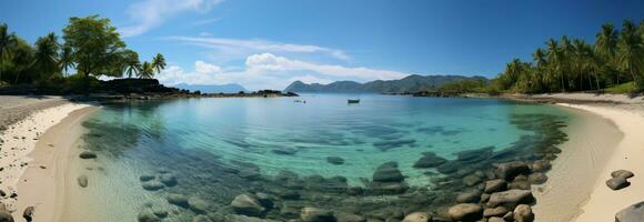 Paradise islands breathtaking high resolution beach panorama captures stunning coastal beauty AI Generated photo