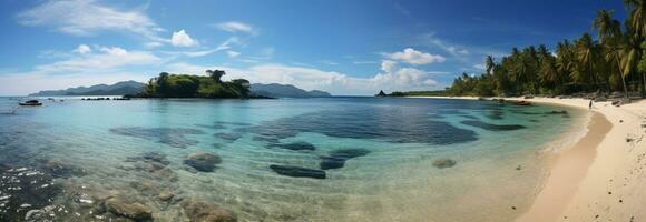 Paradise islands breathtaking high resolution beach panorama captures stunning coastal beauty AI Generated photo