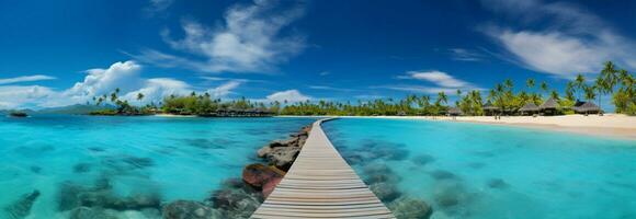 tropical paisaje de playa, un verano vacaciones paraíso, ideal para antecedentes o fondo de pantalla ai generado foto