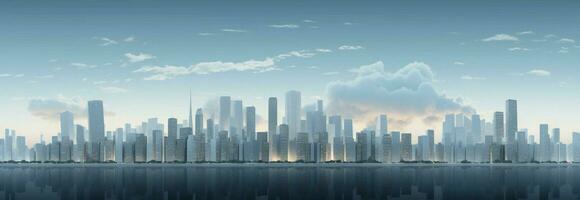 urbano horizonte con reluciente blanco rascacielos, retratado en 3d representación ai generado foto