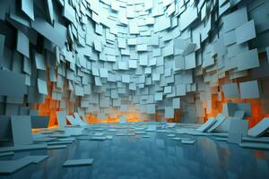 A captivating 3D journey within a square papers creative rendering backdrop AI Generated photo