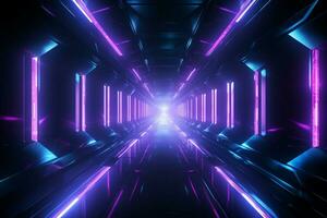 Dark, enigmatic spaceship tunnel brought to life by radiant, luminescent lines AI Generated photo