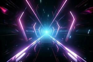 Eerie spaceship tunnel illuminated by mesmerizing glowing lines in the darkness AI Generated photo